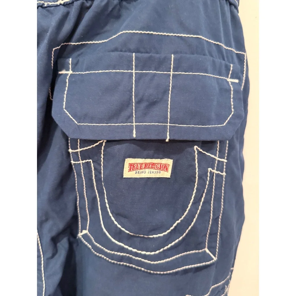 True Religion Bobbi Low Slung Baggy Cargo Pants Navy White Stitch Mens 34 NWOT